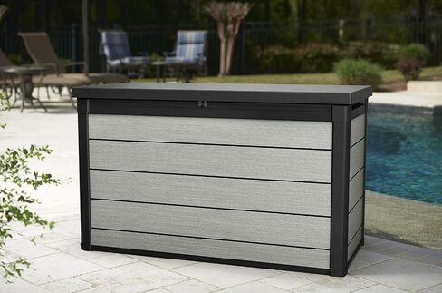 Keter Denali 30 Gallon Resin Deck Box for Patio Furniture, Pool Accessories, and Storage for Outdoor Toys, Grey/Black in Saudi Arabia