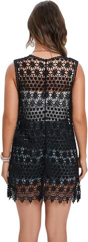 GLEAMISS Women's Crochet Floral Vest Lace Trim Boho Sleeveless Cardigan in Saudi Arabia