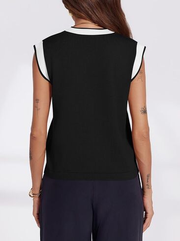 Saodimallsu Womens V Neck Sweater Vest Button Down Cap Sleeve Summer Trendy Color Block Loose Knit Tank Tops in Saudi Arabia