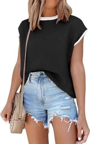 ANRABESS Womens Summer Cap Sleeve Sweater Crewneck sleeveless Knit Tops Casual Fit Vest 2024 Trendy Tank Top Shirts in Saudi Arabia