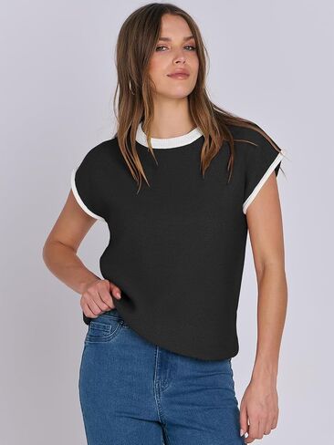 ANRABESS Womens Summer Cap Sleeve Sweater Crewneck sleeveless Knit Tops Casual Fit Vest 2024 Trendy Tank Top Shirts in Saudi Arabia