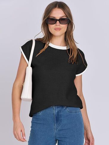 ANRABESS Womens Summer Cap Sleeve Sweater Crewneck sleeveless Knit Tops Casual Fit Vest 2024 Trendy Tank Top Shirts in Saudi Arabia