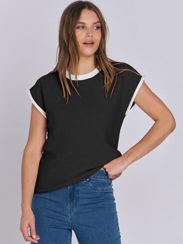 ANRABESS Womens Summer Cap Sleeve Sweater Crewneck sleeveless Knit Tops Casual Fit Vest 2024 Trendy Tank Top Shirts in Saudi Arabia