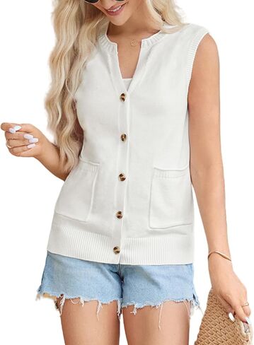 GRACE KARIN Womens Sweater Vest Summer Sleeveless Knitted Tank Tops Casual V Neck Button Down Fashion Vest for Women in Saudi Arabia