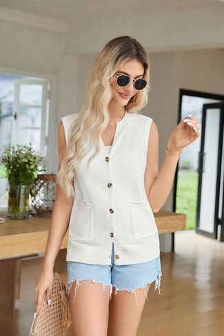 GRACE KARIN Womens Sweater Vest Summer Sleeveless Knitted Tank Tops Casual V Neck Button Down Fashion Vest for Women in Saudi Arabia