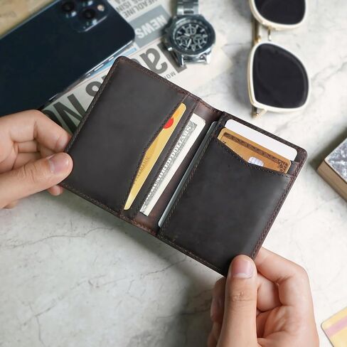 SparkMark Slim Credit Card Holder Wallet for Men & Women - RFID Blocking Minimalist Mens Wallets - Thin Bifold Leather Front Pocket Card Case with Gift Box in Kuwait