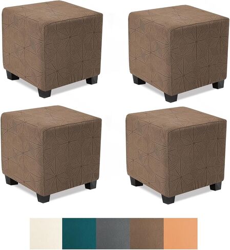 Small Ottoman Cover Square,Stretch Square Ottoman Covers Slipcover,Soft Knitted Jacquard Cover for Ottoman Square,Storage Stool Ottoman Cover Footstool Protector for Living Room(Beige,1PC) in Saudi Arabia