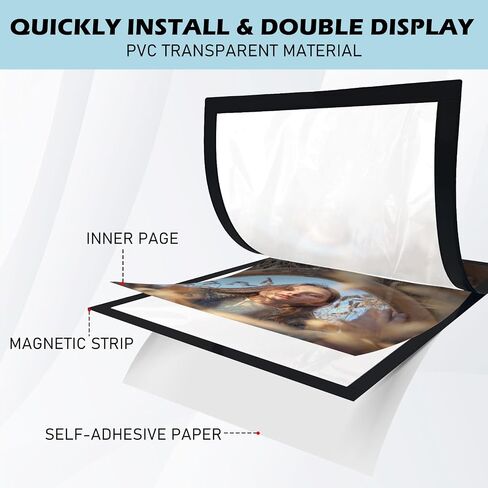 6 Packs Magnetic Poster Frame - Black A4 Magnetic Sheets with Adhesive Backing, Poster Picture Photo, Kids Children Artwork Frame,Certificate Frame for Refrigerator Glass Door Cubicle, 8 x11.5 inches in Saudi Arabia