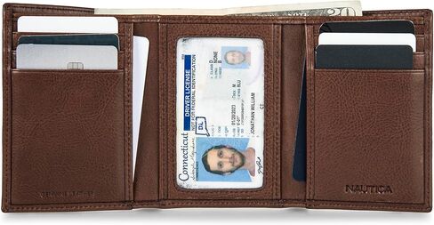Nautica Men's Enameled Logo Tumbled Leather Trifold Wallet with RFID Protection-Brown, One Size in Saudi Arabia