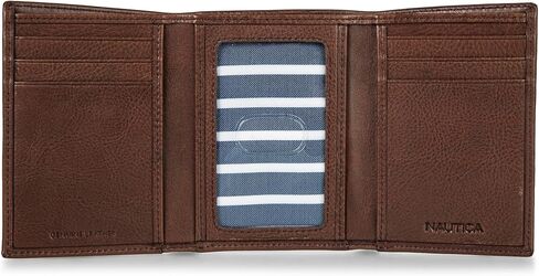 Nautica Men's Enameled Logo Tumbled Leather Trifold Wallet with RFID Protection-Brown, One Size in Saudi Arabia