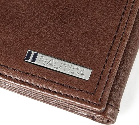 Nautica Men's Enameled Logo Tumbled Leather Trifold Wallet with RFID Protection-Brown, One Size in Saudi Arabia