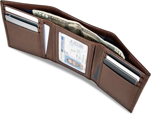 Nautica Men's Enameled Logo Tumbled Leather Trifold Wallet with RFID Protection-Brown, One Size in Saudi Arabia