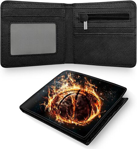 Teen Boys Wallet for Kids - Basketball Kids Wallet for Boys Leather Credit Id Card Cash Holder Rfid Blocking Zipper Cool Funny Wallets with Coin Pocket Id Window Bifold Sports Wallet for Boys Men in Saudi Arabia