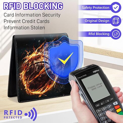 Teen Boys Wallet for Kids - Basketball Kids Wallet for Boys Leather Credit Id Card Cash Holder Rfid Blocking Zipper Cool Funny Wallets with Coin Pocket Id Window Bifold Sports Wallet for Boys Men in Saudi Arabia