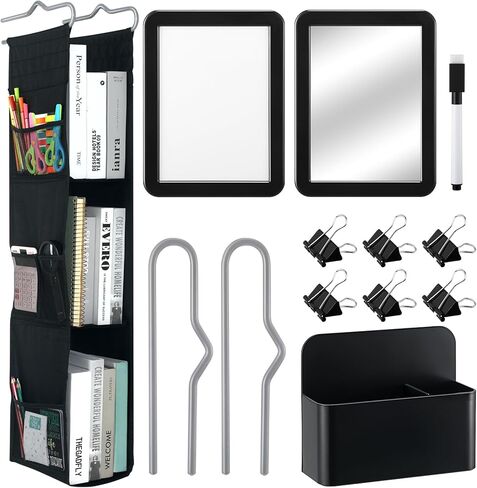 5 قطع 3 أرفف معلقة منظم خزانة قابل للتعديل رف خزانة المدرسة مع حامل قلم مغناطيسي مرآة مغناطيسية ملحقات خزانة السبورة البيضاء للمكتب والمنزل in Kuwait