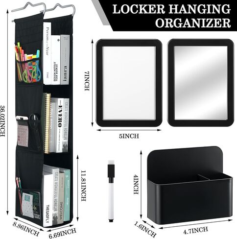 5 قطع 3 أرفف معلقة منظم خزانة قابل للتعديل رف خزانة المدرسة مع حامل قلم مغناطيسي مرآة مغناطيسية ملحقات خزانة السبورة البيضاء للمكتب والمنزل in Kuwait