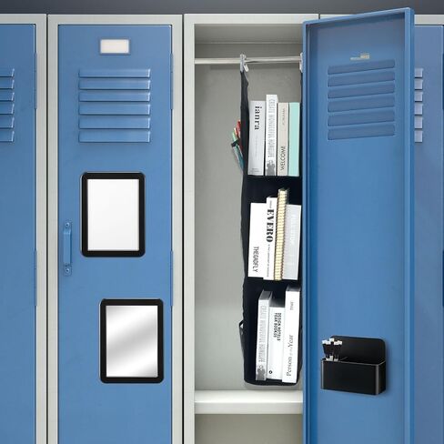 5 قطع 3 أرفف معلقة منظم خزانة قابل للتعديل رف خزانة المدرسة مع حامل قلم مغناطيسي مرآة مغناطيسية ملحقات خزانة السبورة البيضاء للمكتب والمنزل in Kuwait