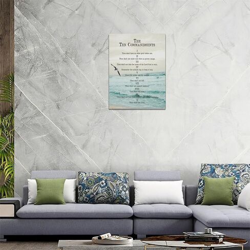 10 Commandments Wall Art Bible Verse Decor Vintage Christian Sign Christian Gifts Ten Commandments Canvas Prints Retro Religious Poster Scripture Artwork for Office Living Room Bedroom Church 12"x16" in Saudi Arabia