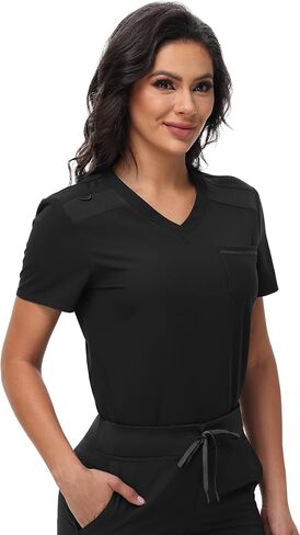 Women's V-Neck Scrub Top with One Chest Pocket - Soft Stretchy Medical Uniforms - Tuck in Nurse Scrubs in Saudi Arabia