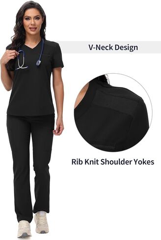 Women's V-Neck Scrub Top with One Chest Pocket - Soft Stretchy Medical Uniforms - Tuck in Nurse Scrubs in Saudi Arabia