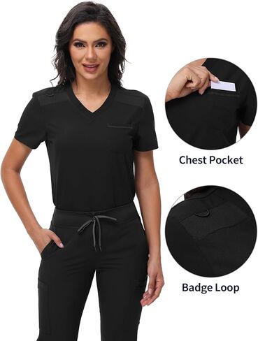 Women's V-Neck Scrub Top with One Chest Pocket - Soft Stretchy Medical Uniforms - Tuck in Nurse Scrubs in Saudi Arabia
