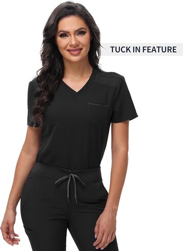 Women's V-Neck Scrub Top with One Chest Pocket - Soft Stretchy Medical Uniforms - Tuck in Nurse Scrubs in Saudi Arabia