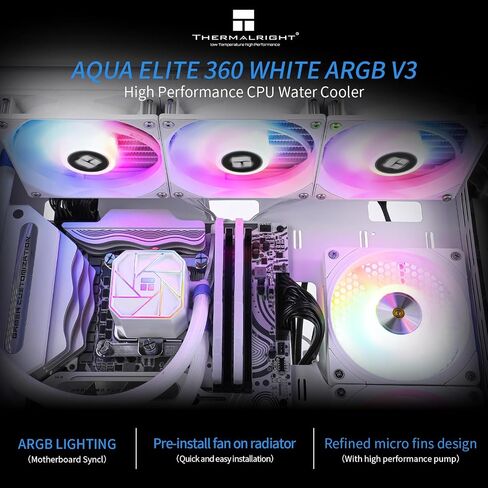 Thermalright Aqua Elite 360 V3 Liquid CPU Cooler, 360 Cooling Row Size, 3 x 120mm PWM Fans, S-FDB Bearings,for AMD/AM4/AM5, Intel LGA1150/1151/1155/1156/1200/2011/1700,Desktop CPU Cooler AIO in Saudi Arabia
