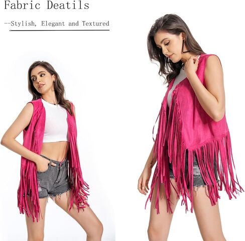 Fringe Vest，Cowgirl Vest Tassel Sleeveless Hippie Vest 60s outfits for Women Western in Saudi Arabia
