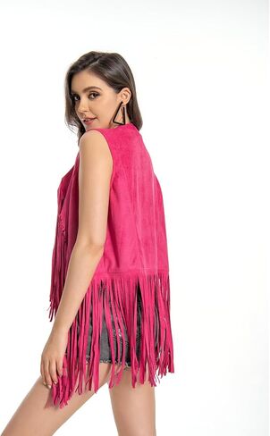 Fringe Vest，Cowgirl Vest Tassel Sleeveless Hippie Vest 60s outfits for Women Western in Saudi Arabia