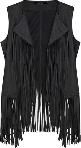 Fringe Vest，Cowgirl Vest Tassel Sleeveless Hippie Vest 60s outfits for Women Western in Saudi Arabia
