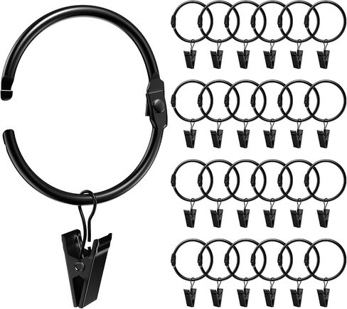 Metal Curtain Clip for Window Bedroom Curtains Openable Black Curtain Rings (2 inch, 24 Pack) in Kuwait
