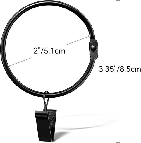 Metal Curtain Clip for Window Bedroom Curtains Openable Black Curtain Rings (2 inch, 24 Pack) in Kuwait