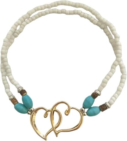 Elastic Beaded Ankle Bracelet for Women Double Hollow Hearts Stretch Anklet Double Layered Beaded Anklet Dainty Boho Beach Anklets Cute Heart Foot Jewelry for Beach Summer Wedding Dance Yoga Graduations Bridesmaids in Saudi Arabia