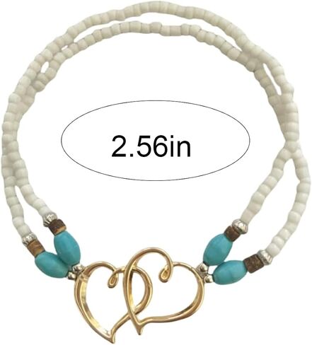 Elastic Beaded Ankle Bracelet for Women Double Hollow Hearts Stretch Anklet Double Layered Beaded Anklet Dainty Boho Beach Anklets Cute Heart Foot Jewelry for Beach Summer Wedding Dance Yoga Graduations Bridesmaids in Saudi Arabia