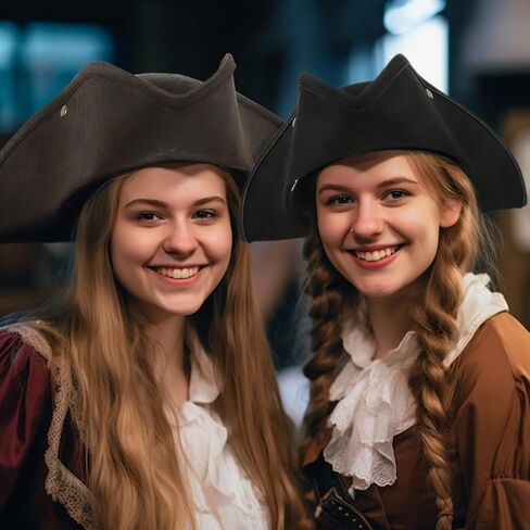 قبعة قرصان أصلية، قابلة للتعديل، نمط ثلاثي القرن، لإكسسوارات أزياء الهالوين الاستعمارية للبالغين (أسود) in Kuwait