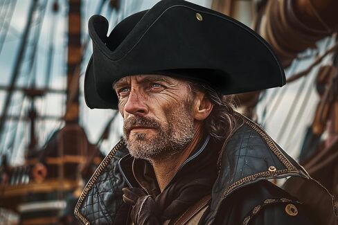 قبعة قرصان أصلية، قابلة للتعديل، نمط ثلاثي القرن، لإكسسوارات أزياء الهالوين الاستعمارية للبالغين (أسود) in Kuwait