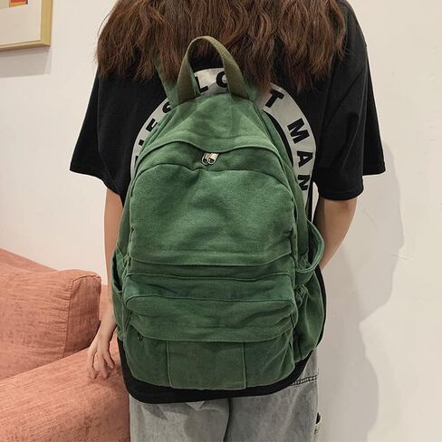 Boho Canvas Backpack for School Vintage College Backpack Women Fairy Grunge Aesthetic Hippie Y2K Backpack (Green) in Kuwait