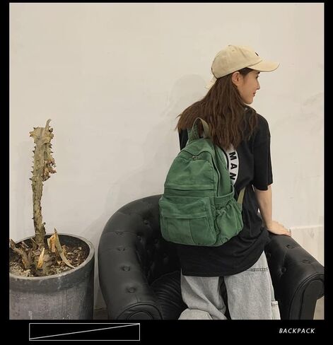 Boho Canvas Backpack for School Vintage College Backpack Women Fairy Grunge Aesthetic Hippie Y2K Backpack (Green) in Kuwait