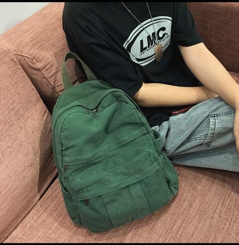 Boho Canvas Backpack for School Vintage College Backpack Women Fairy Grunge Aesthetic Hippie Y2K Backpack (Green) in Kuwait
