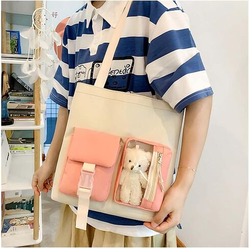 حقيبة ظهر Kawaii مكونة من 5 قطع، حقيبة رياضية جمالية مقاس 17 بوصة مع حقيبة ظهر لطيفة، وحقيبة كتف، وصندوق أقلام رصاص، وحقيبة حمل، وحقيبة صغيرة (حقيبة ظهر خضراء) in Kuwait