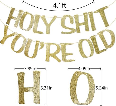 Holy Shit You're Old Banner Black Glitter for 30th 40th 50h 60th 70th 80th 90th Funny Birthday Banner Sign Bunting Party Decor Photo Booth Props (Black) in Kuwait