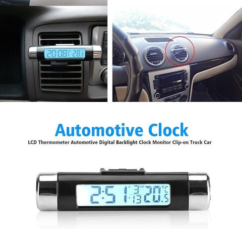 LCD Display Digital Clip on Car Clock Thermometer Temperature Meter Gauge Automotive Mini Clock Monitor with Backlight for Truck Car(Blue Backlight) in Kuwait