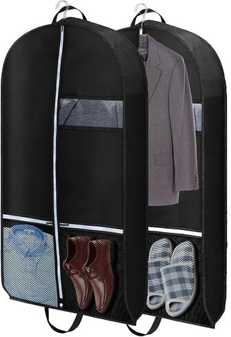 2 pcs 43" Garment Bags for Travel, Suit Bags for Clothing Storage with 2 Handle, Garment Bags for Hanging Clothes Covers with 4" Gussets for Coats, Jackets, Shirts, Sweater in Saudi Arabia