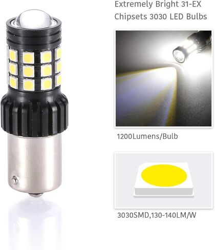 LUYED 2 قطعة 7443 3030 31-smd LED لمبات، زينون أبيض، 12 فولت - 24 فولت، يناسب 7440A 7440NA 7440 7440SV 7443NA 7441 7443 7443R WY21W W21/5W W21W، سهل التركيب in Kuwait
