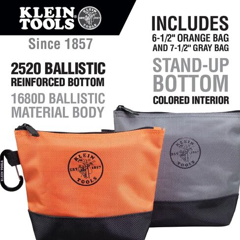 Klein Tools 55470 Utility Bag, Stand-Up Zipper Tool Bags, Tough 1680d Ballistic Weave, Reinforced Bottoms, Orange/Black, Gray/Black, 2-Pack in Saudi Arabia