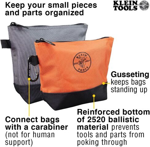 Klein Tools 55470 Utility Bag, Stand-Up Zipper Tool Bags, Tough 1680d Ballistic Weave, Reinforced Bottoms, Orange/Black, Gray/Black, 2-Pack in Saudi Arabia