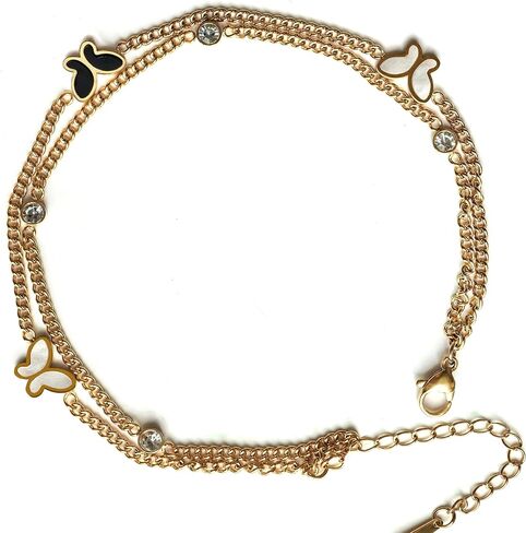 Ankle Bracelets for Women, 18K Gold Butterfly Cuban Herringbone Tennis Anklets Sets for Women, Foot Jewelry Gift in Saudi Arabia