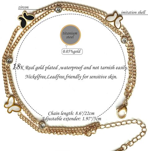 Ankle Bracelets for Women, 18K Gold Butterfly Cuban Herringbone Tennis Anklets Sets for Women, Foot Jewelry Gift in Saudi Arabia