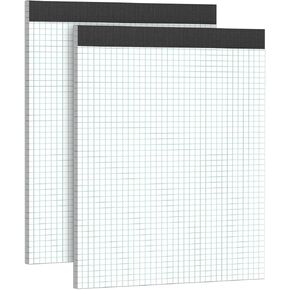 Graph Paper Notebook 8.5 x 11 Grid Paper Pad Quad Ruled, 2 Pack, 30 Sheets per Pad, White, 4x4 (4 Squares per inch), Easy-Tear Perforations, 8.5"x11" Quad Ruled Grid Paper Pad