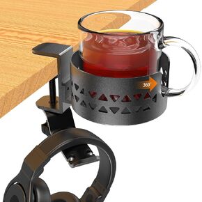 Deeper Desk Cup Holder Clamp Cup Holder for Table,360° Rotating Anti-Spill Cup Holder for Desk,Office Desk Accessories to Hold Coffee Mugs,Stanley YETI Bottles,Pencil Holder (Deep)